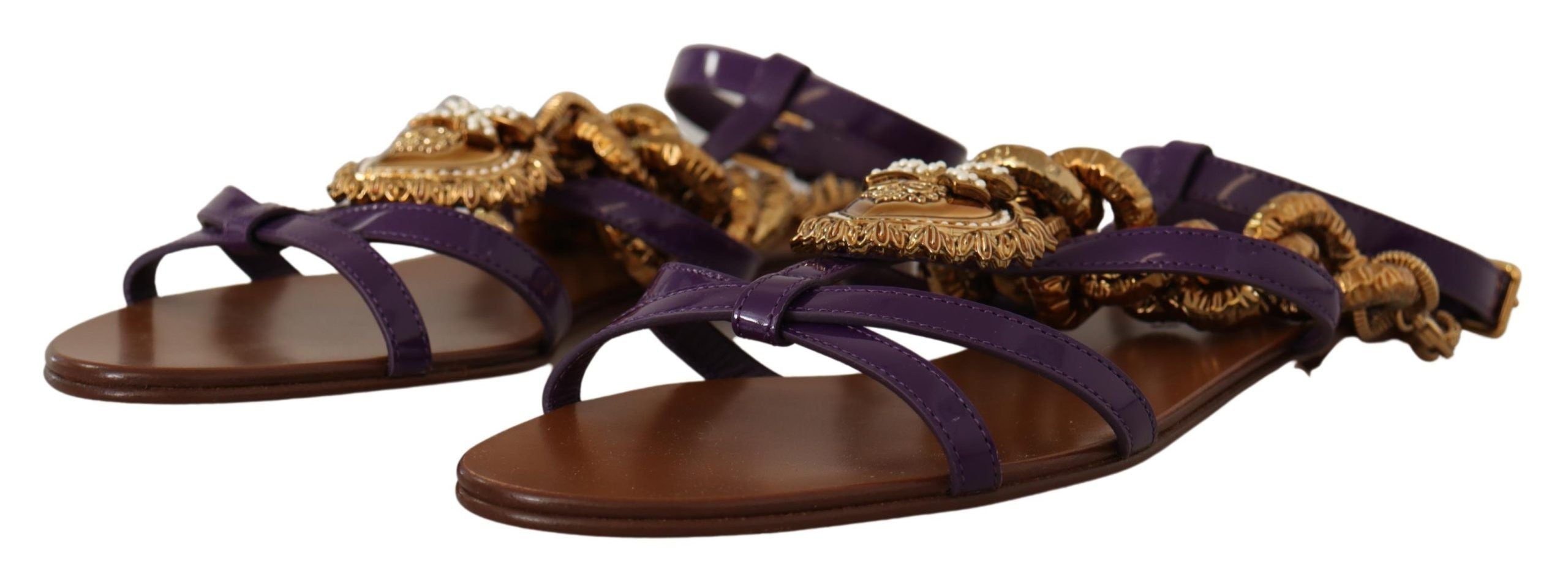 Dolce &amp; Gabbana - Chaussures plates gladiateur à chaîne cœur violet