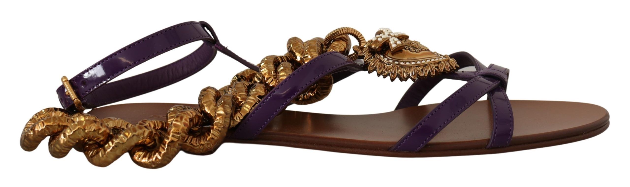 Dolce &amp; Gabbana - Chaussures plates gladiateur à chaîne cœur violet