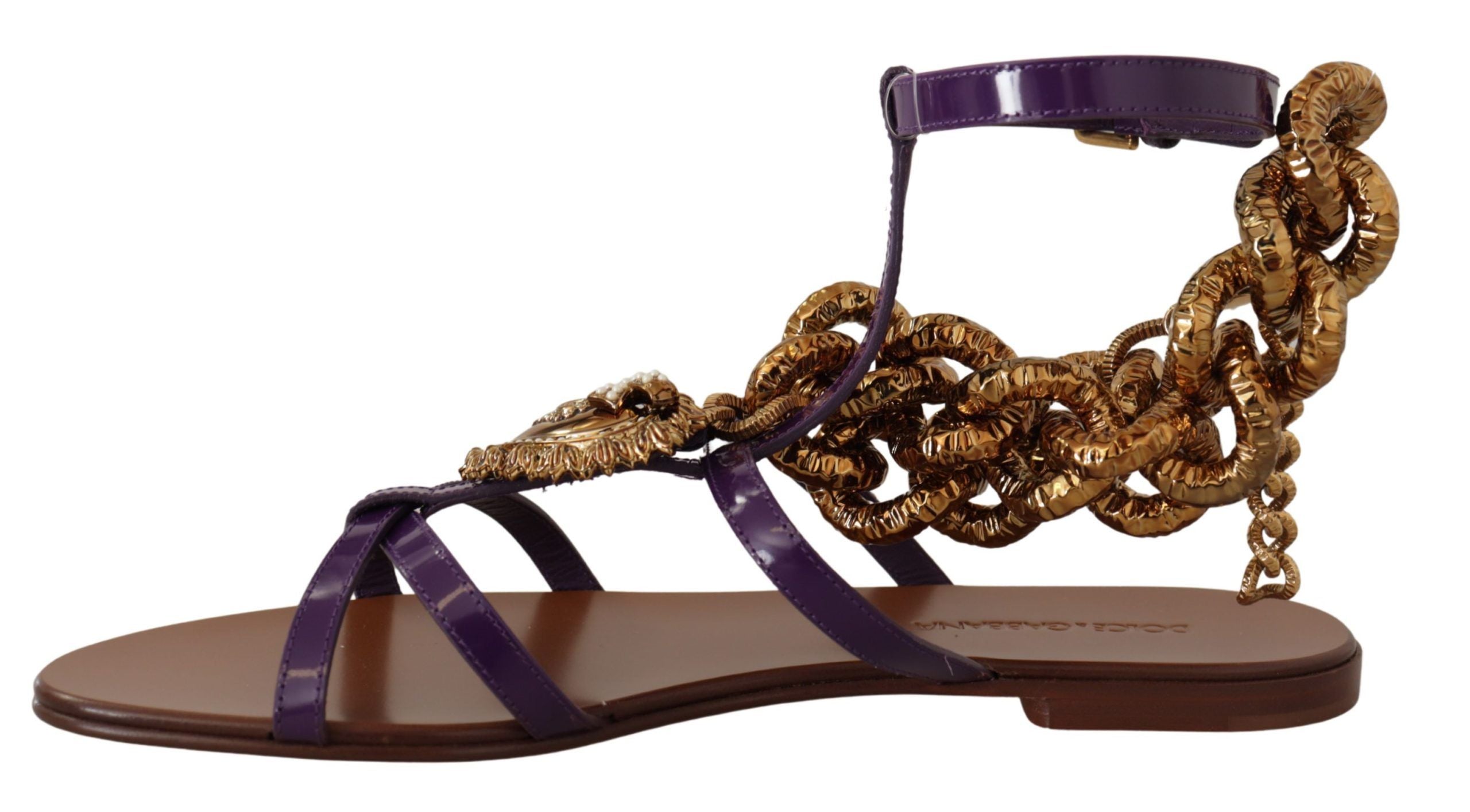 Dolce &amp; Gabbana - Chaussures plates gladiateur à chaîne cœur violet