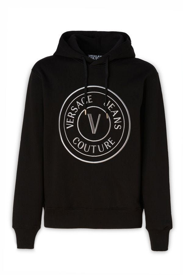 Versace Jeans Superbe sweat-shirt à capuche en coton noir