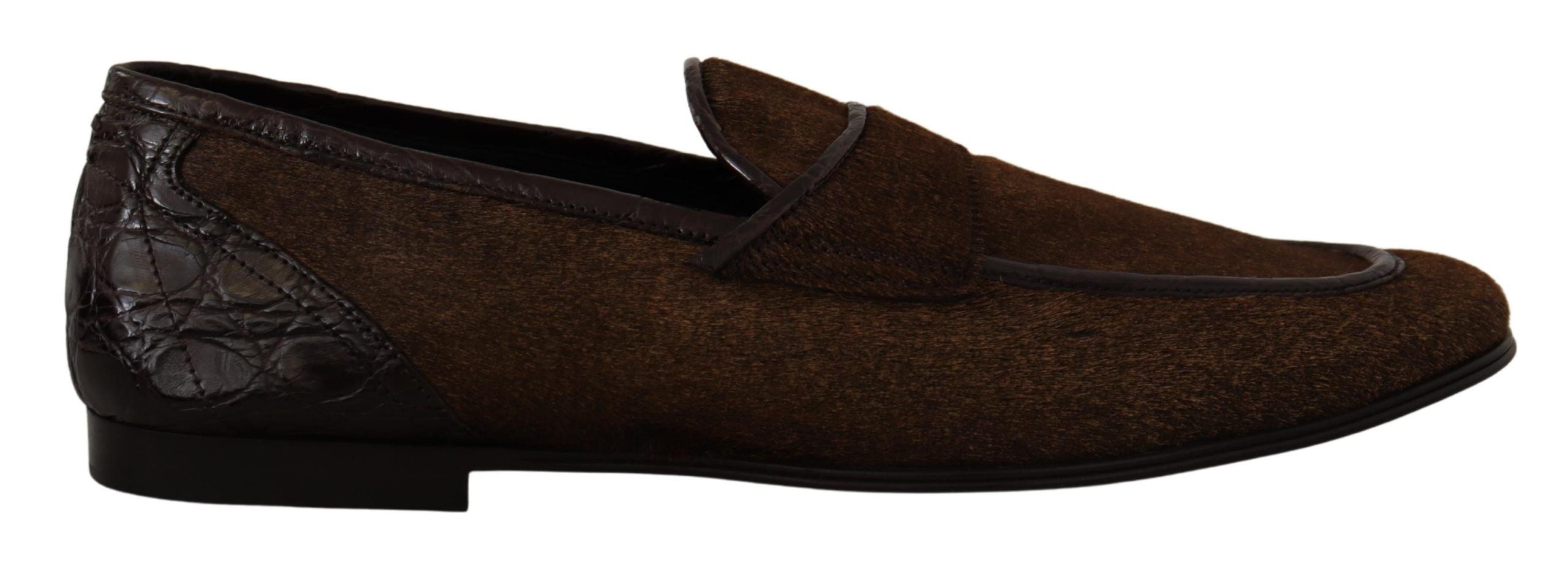 Dolce &amp; Gabbana Mocassins élégants en cuir marron Caiman