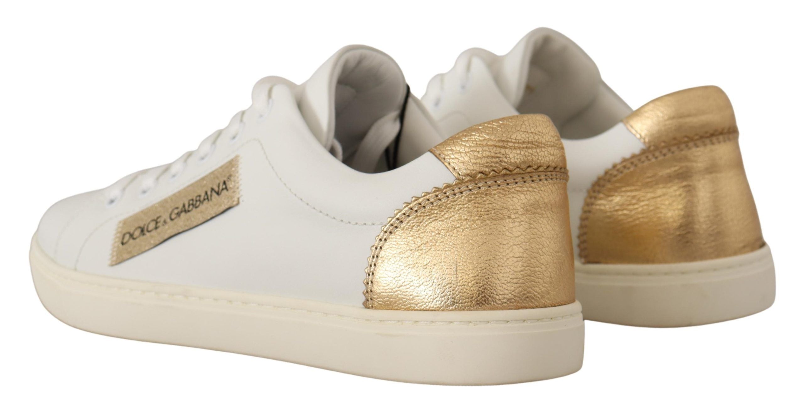 Dolce &amp; Gabbana Baskets élégantes en cuir blanc avec accents dorés