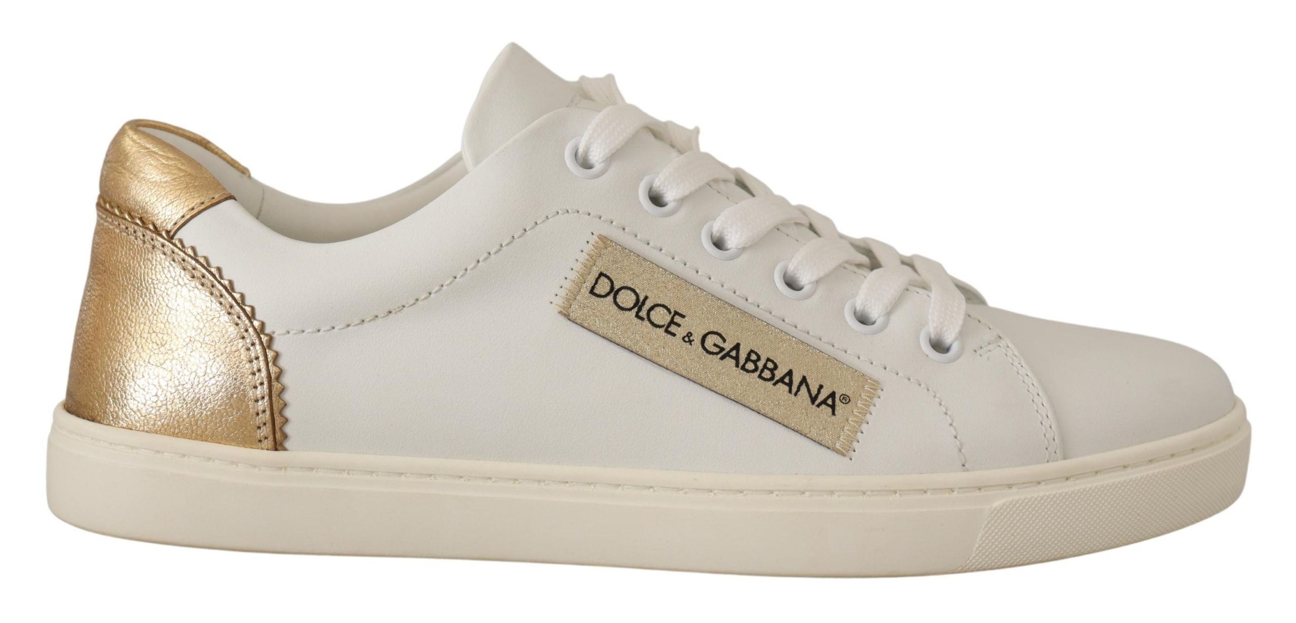 Dolce &amp; Gabbana Baskets élégantes en cuir blanc avec accents dorés