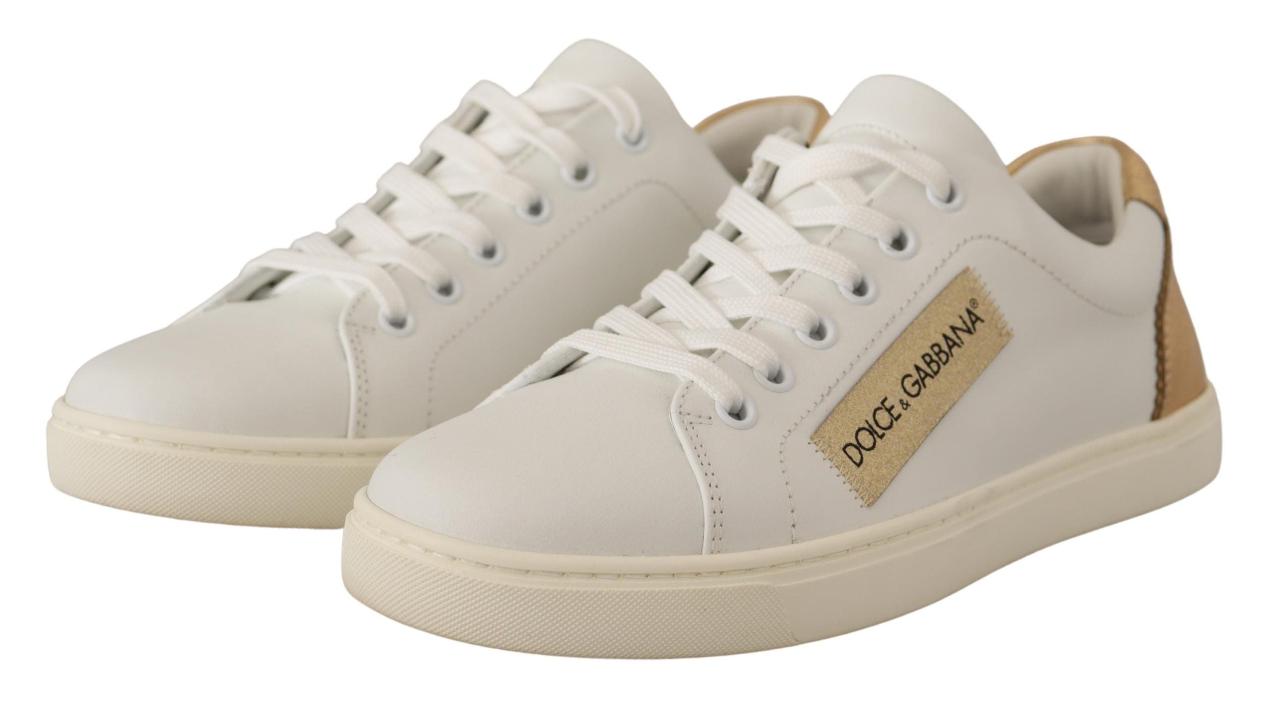 Dolce &amp; Gabbana Baskets élégantes en cuir blanc avec accents dorés