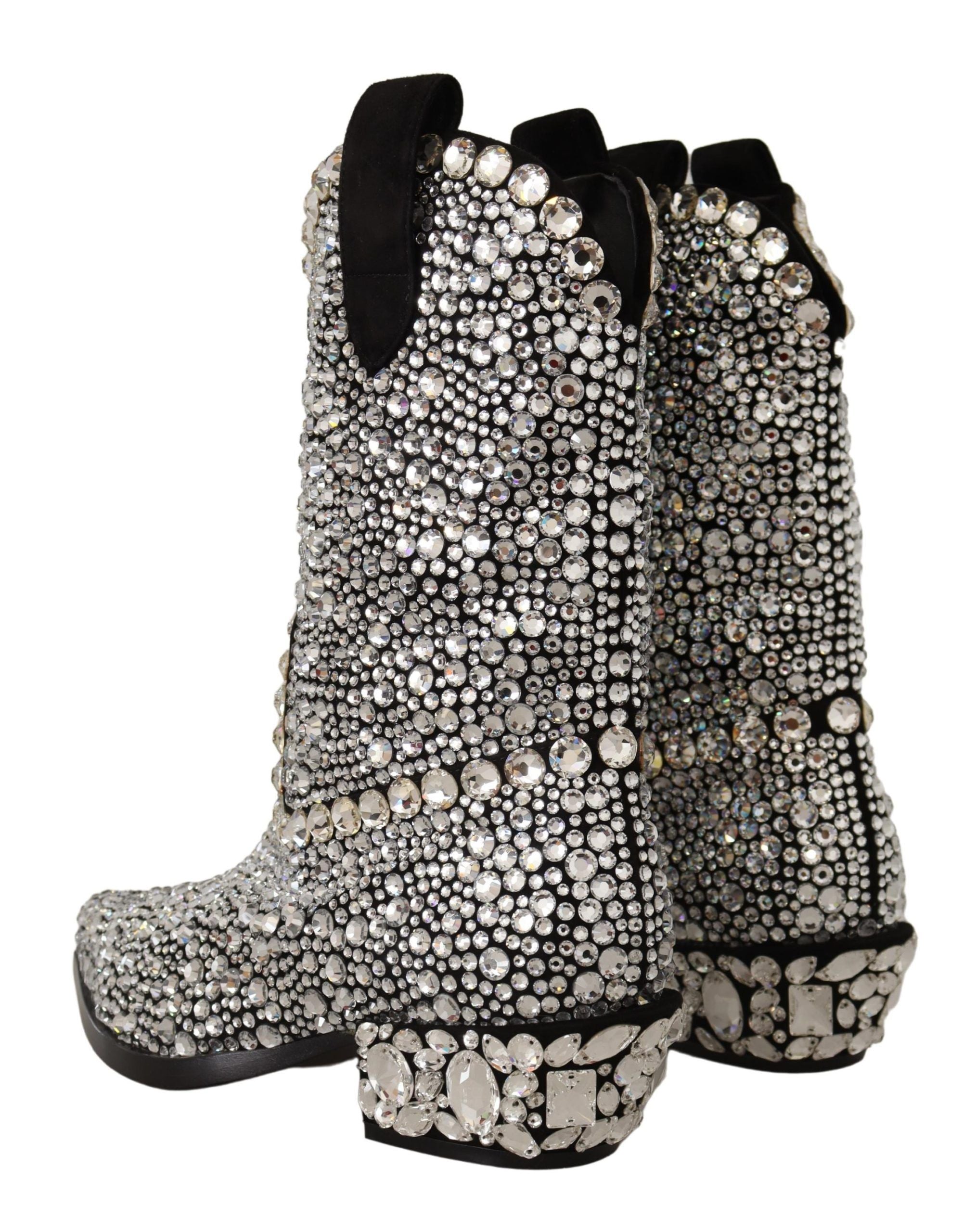 Dolce &amp; Gabbana Bottes en daim noires ornées de cristaux