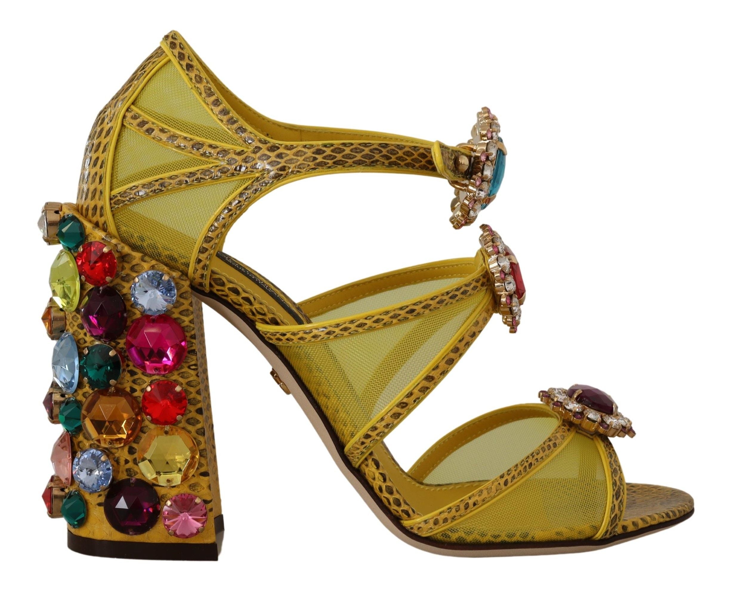 Dolce &amp; Gabbana Superbes sandales en cuir jaune ornées de cristaux