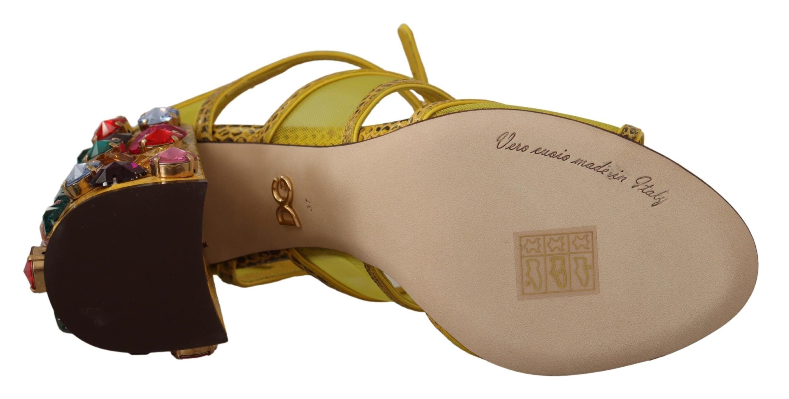 Dolce &amp; Gabbana Superbes sandales en cuir jaune ornées de cristaux