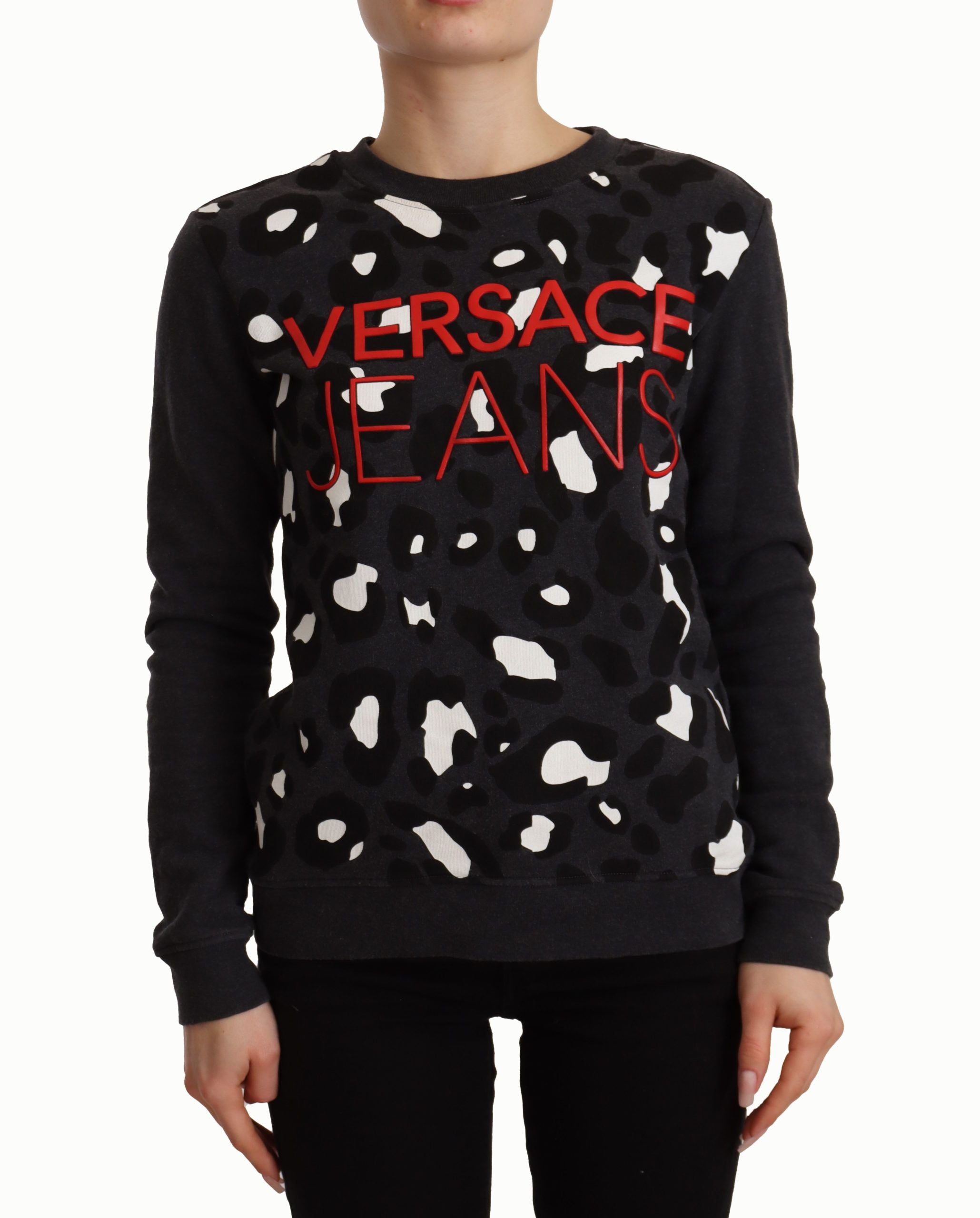 Versace Jeans Pull chic à col rond et léopard noir