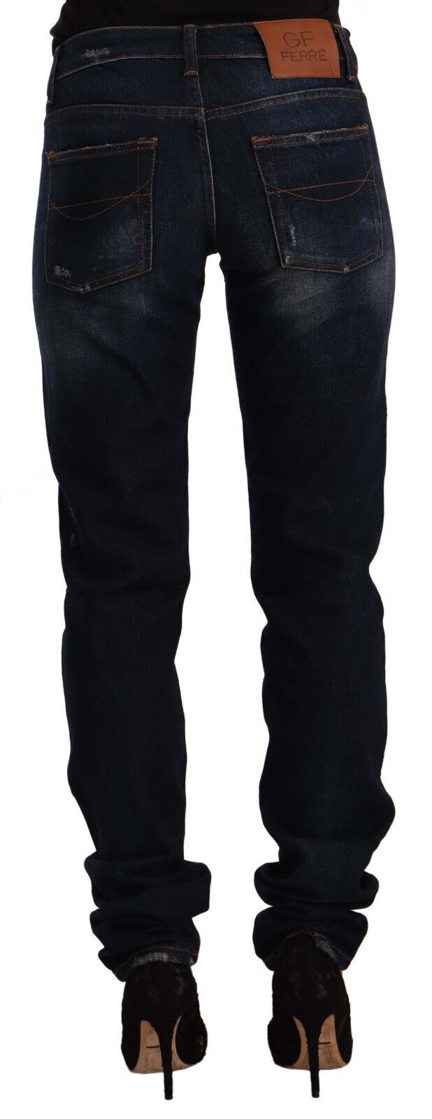 GF Ferre - Jean skinny taille moyenne chic en délavage bleu foncé