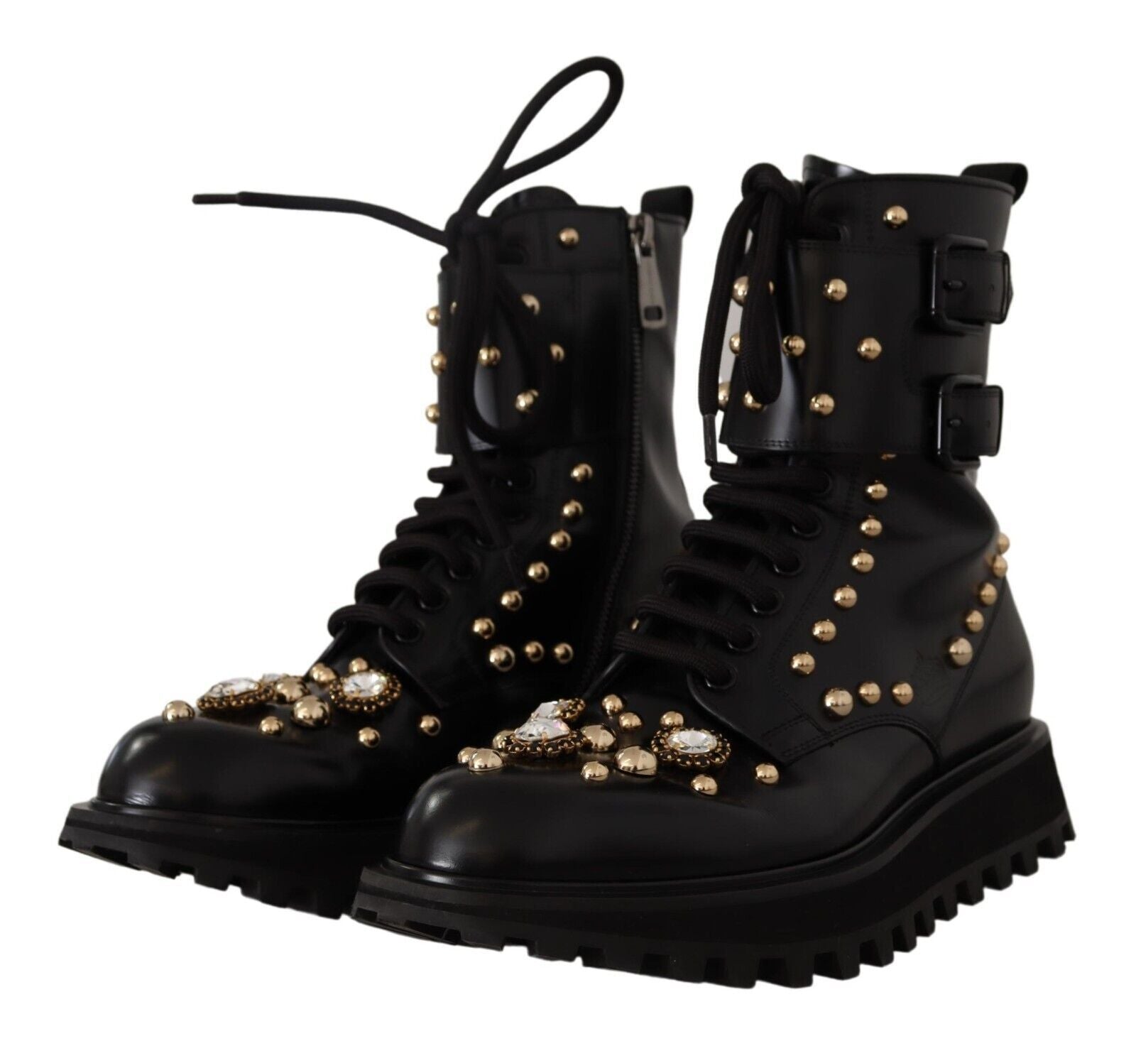 Dolce &amp; Gabbana Bottes formelles noires à clous de cristaux