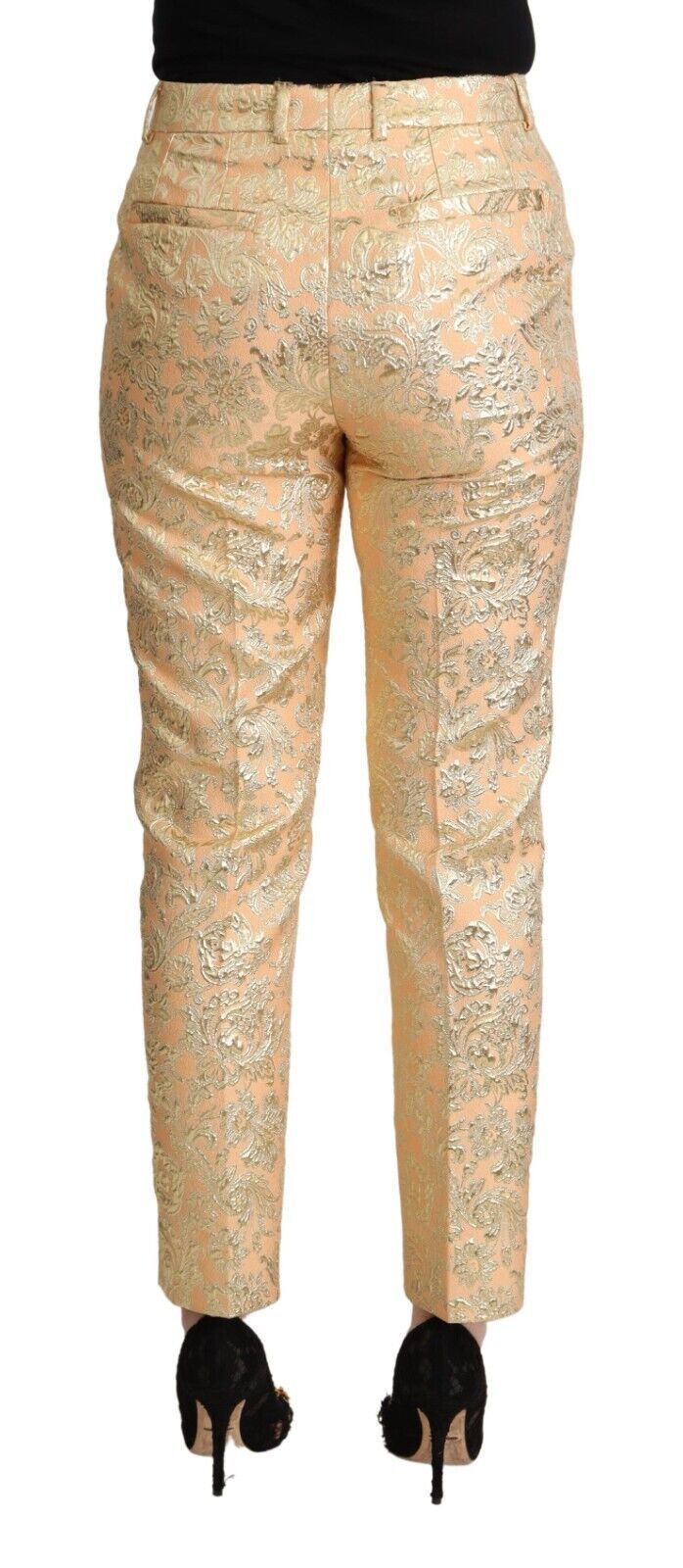 Dolce &amp; Gabbana Pantalon élégant en brocart rose taille haute