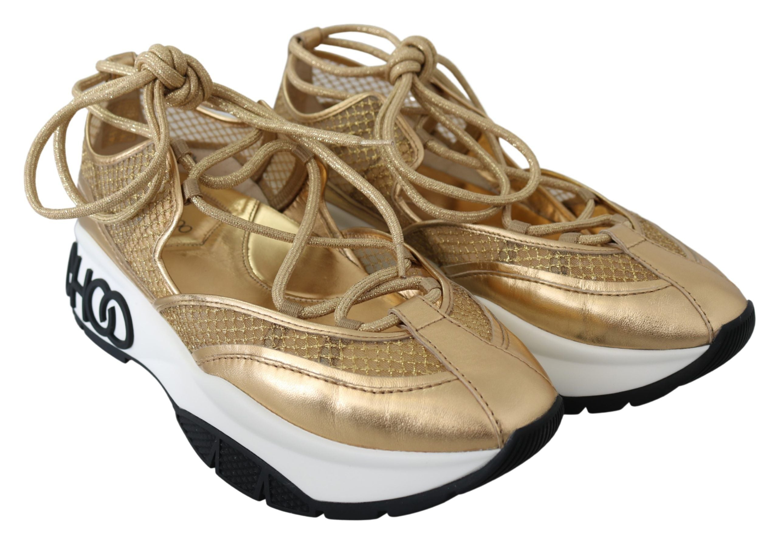 Jimmy Choo Baskets en cuir et maille Golden Glamour