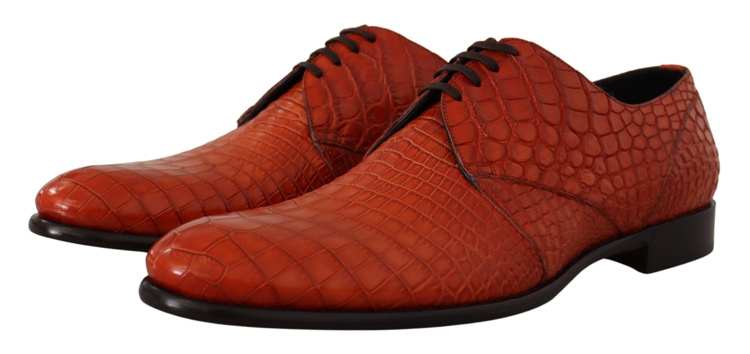 Dolce &amp; Gabbana Chaussures habillées à lacets en cuir croco orange exotique