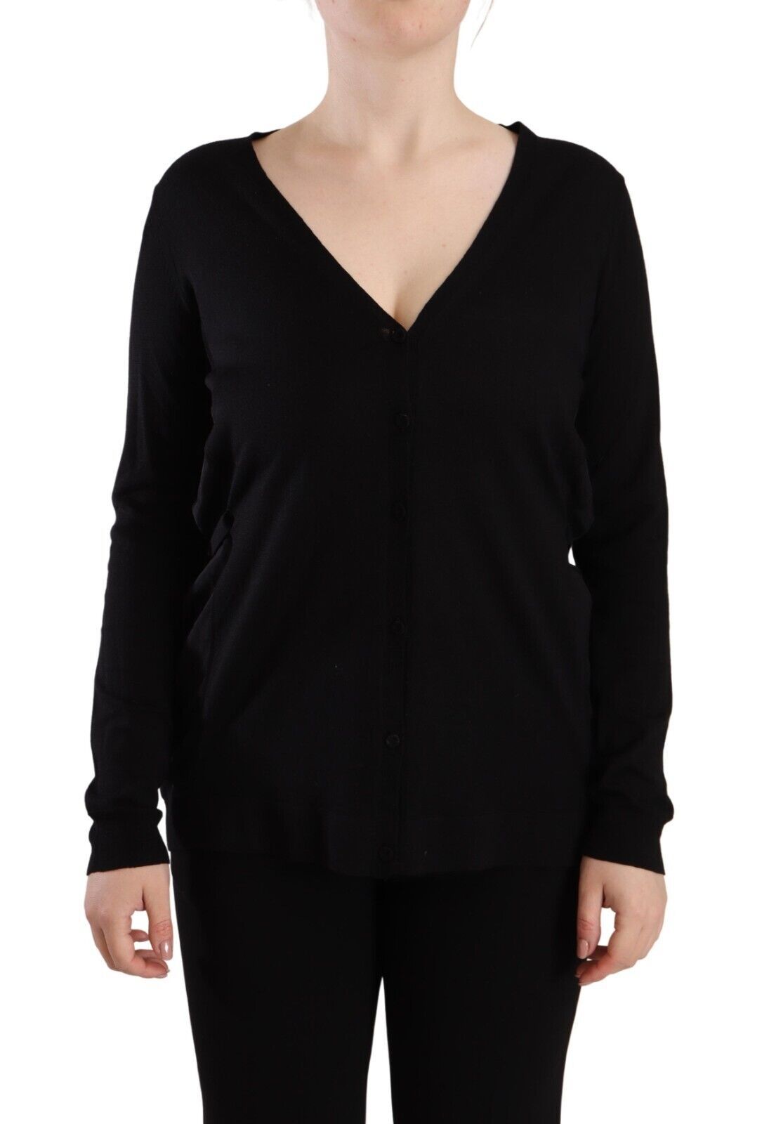 Dolce &amp; Gabbana Pull en laine noir élégant à col en V