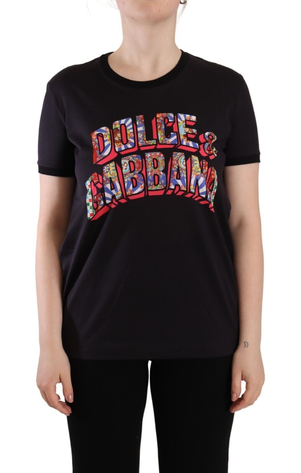 Dolce &amp; Gabbana Chic T-shirt noir à col rond avec logo