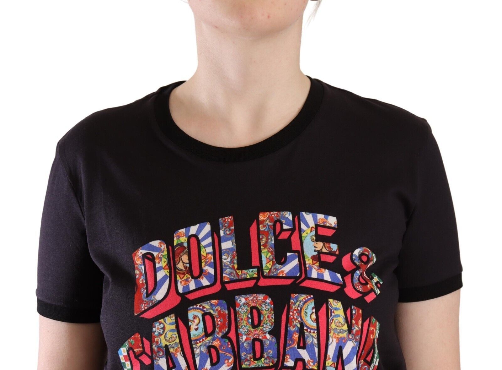 Dolce &amp; Gabbana Chic T-shirt noir à col rond avec logo