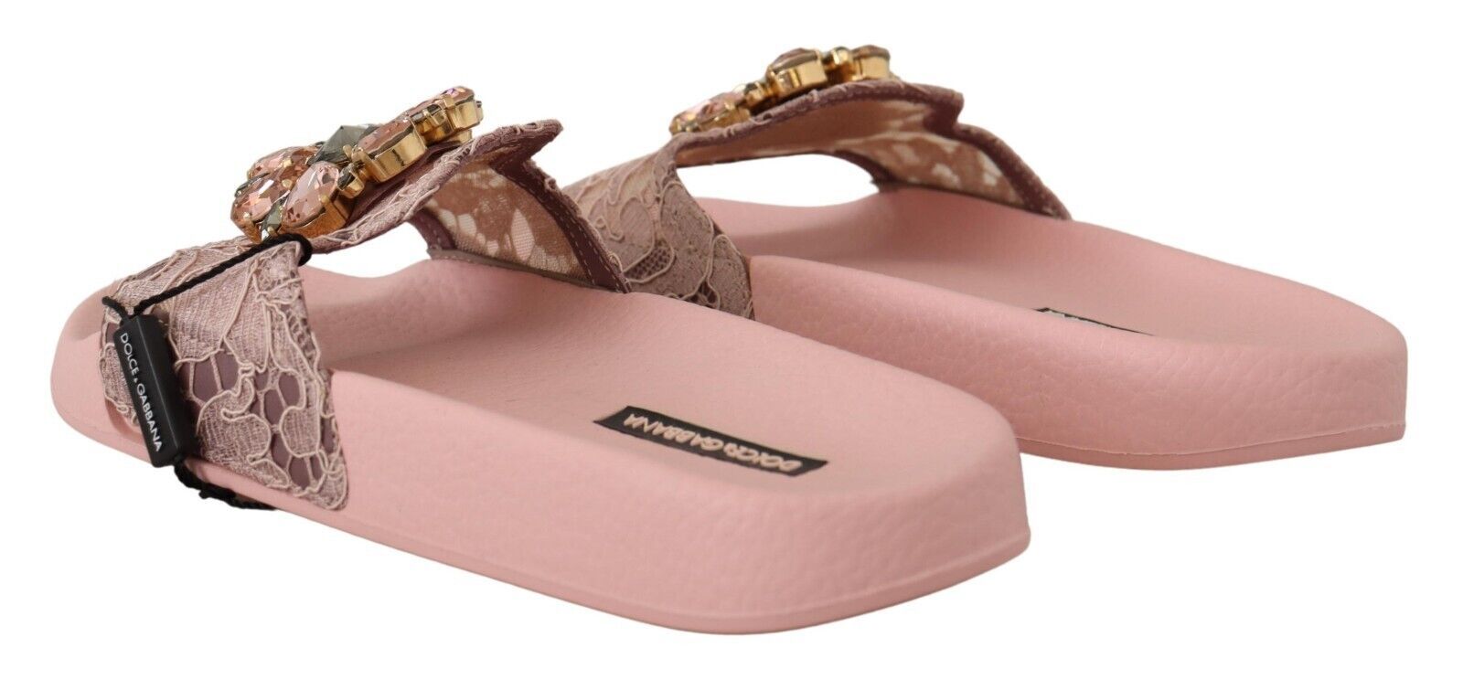 Dolce &amp; Gabbana Mules plates ornées de cristaux et de dentelle florale