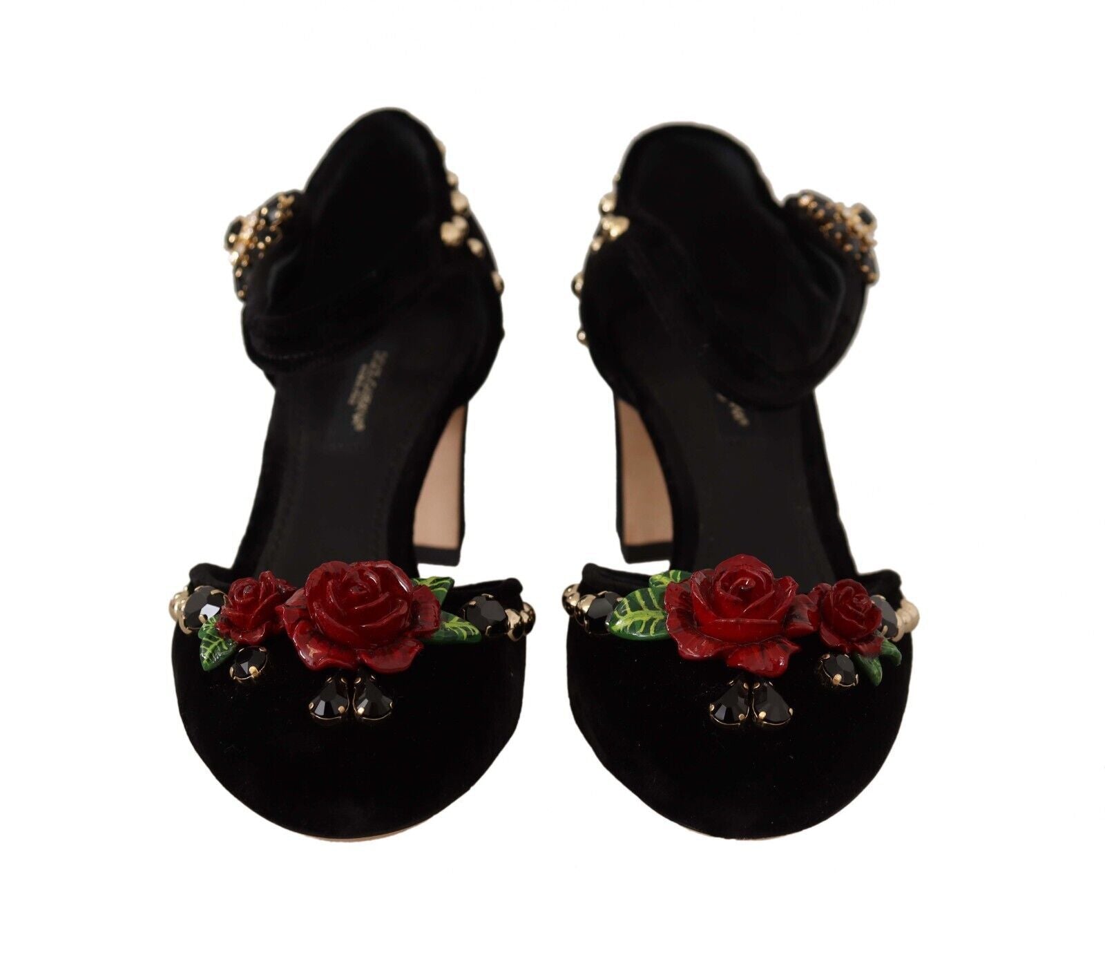 Dolce &amp; Gabbana Sandales à talons roses en cristal noir