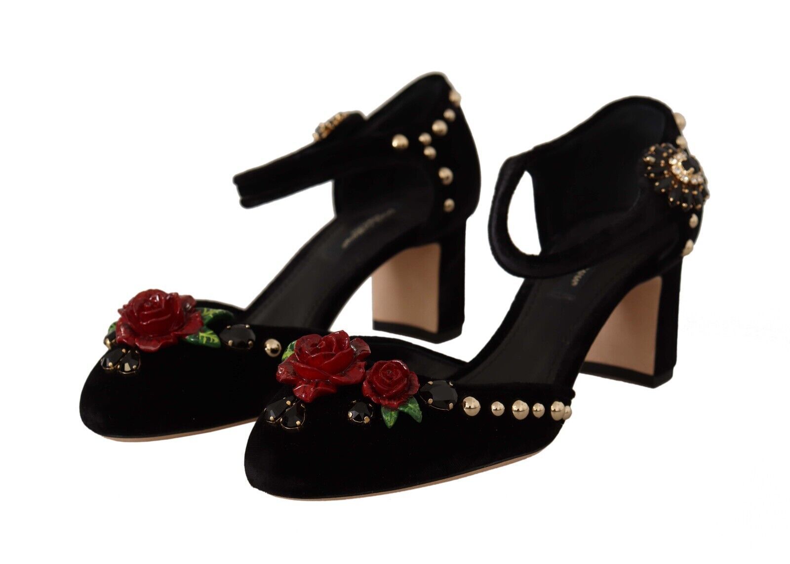 Dolce &amp; Gabbana Sandales à talons roses en cristal noir