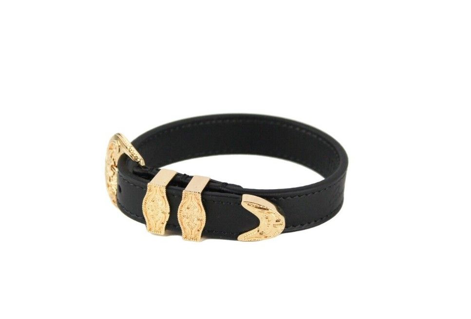 Bracelet Versace Medusa Western Buckle en cuir lisse en laiton plaqué or