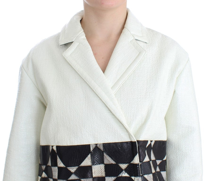 Veste en cuir noire et blanche exclusive Andrea Pompilio