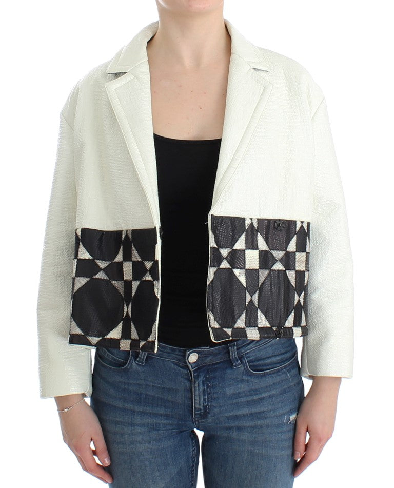 Veste en cuir noire et blanche exclusive Andrea Pompilio