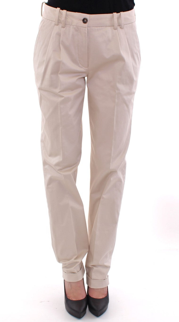 Dolce &amp; Gabbana Pantalon élégant en coton beige coupe régulière