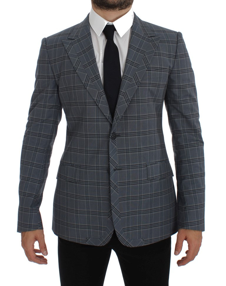 Dolce &amp; Gabbana Blazer coupe slim à carreaux bleu élégant