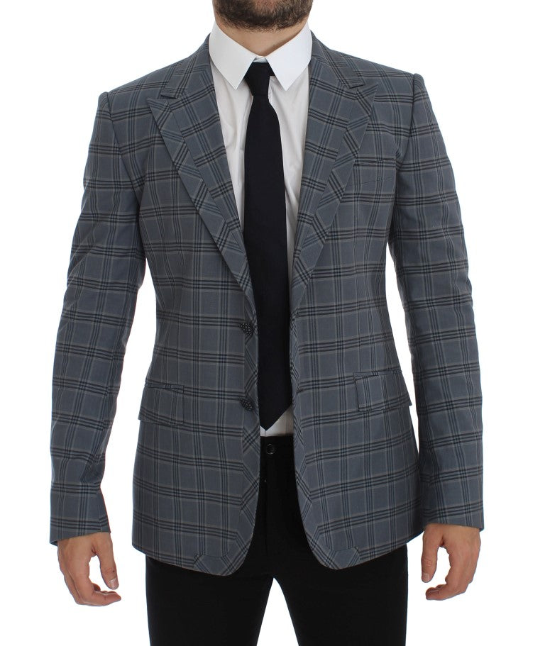 Dolce &amp; Gabbana Blazer coupe slim à carreaux bleu élégant