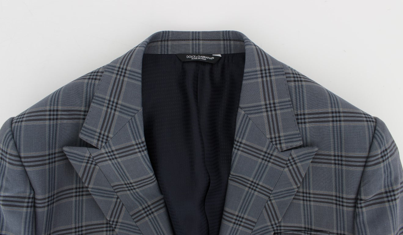 Dolce &amp; Gabbana Blazer coupe slim à carreaux bleu élégant