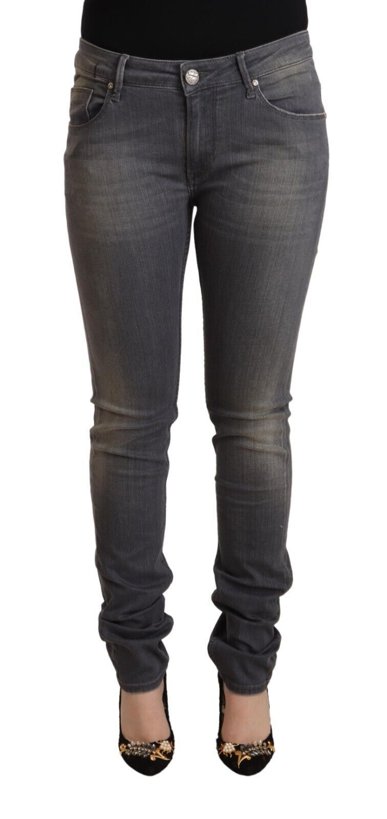 Jean skinny gris foncé élégant Acht - Fermeture zippée taille basse