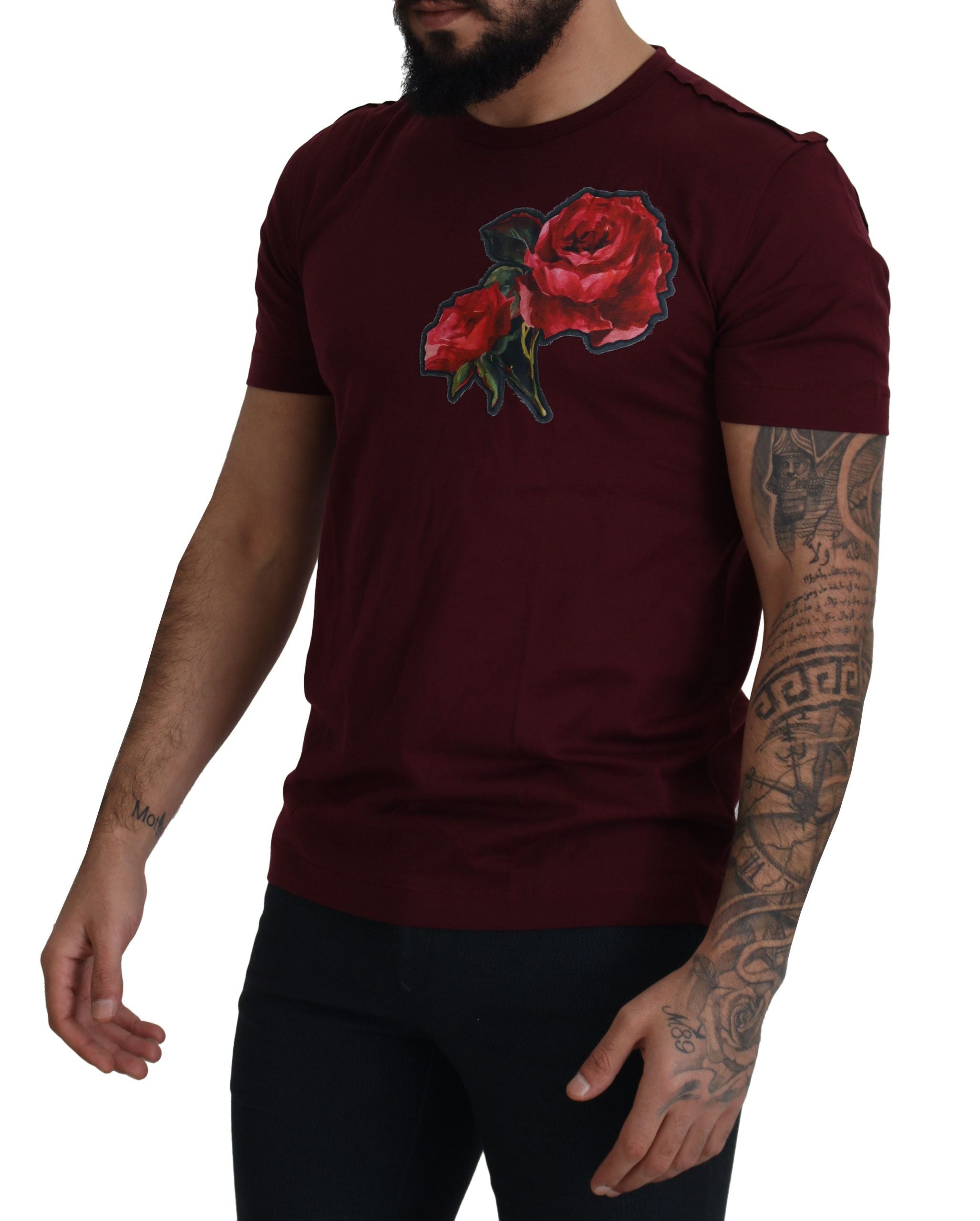 Dolce &amp; Gabbana T-shirt à col rond élégant à motif roses bordeaux