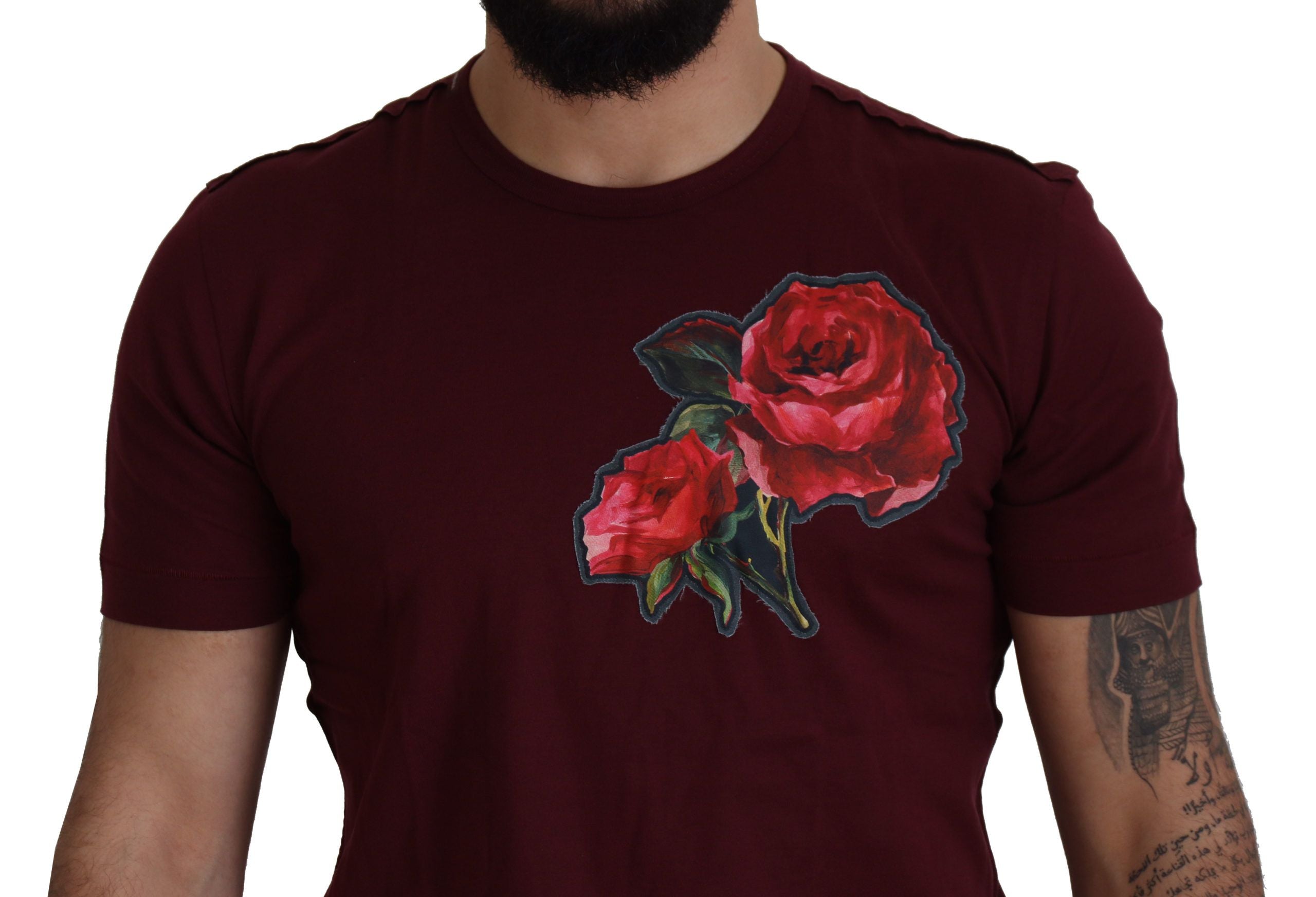 Dolce &amp; Gabbana T-shirt à col rond élégant à motif roses bordeaux