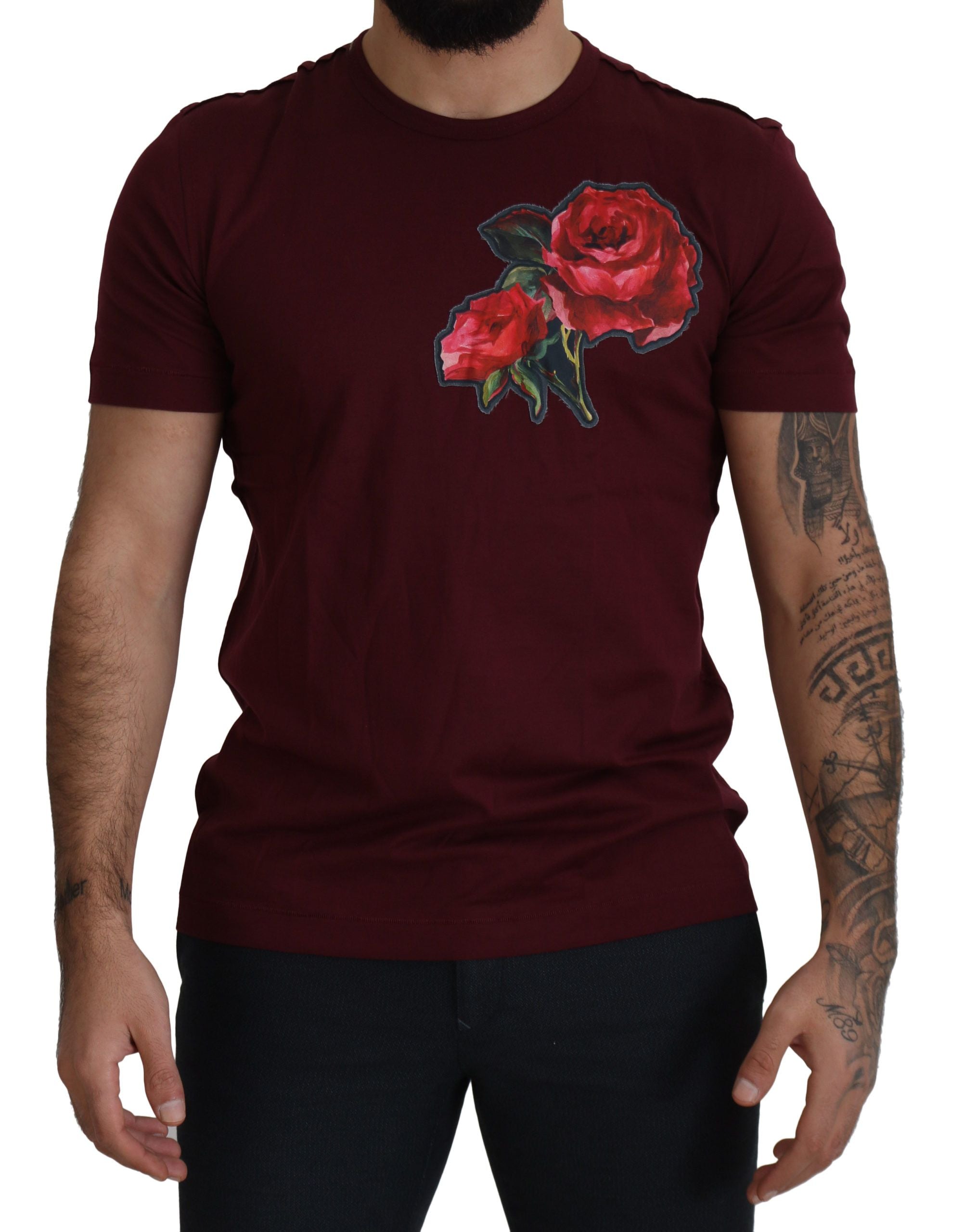 Dolce &amp; Gabbana T-shirt à col rond élégant à motif roses bordeaux