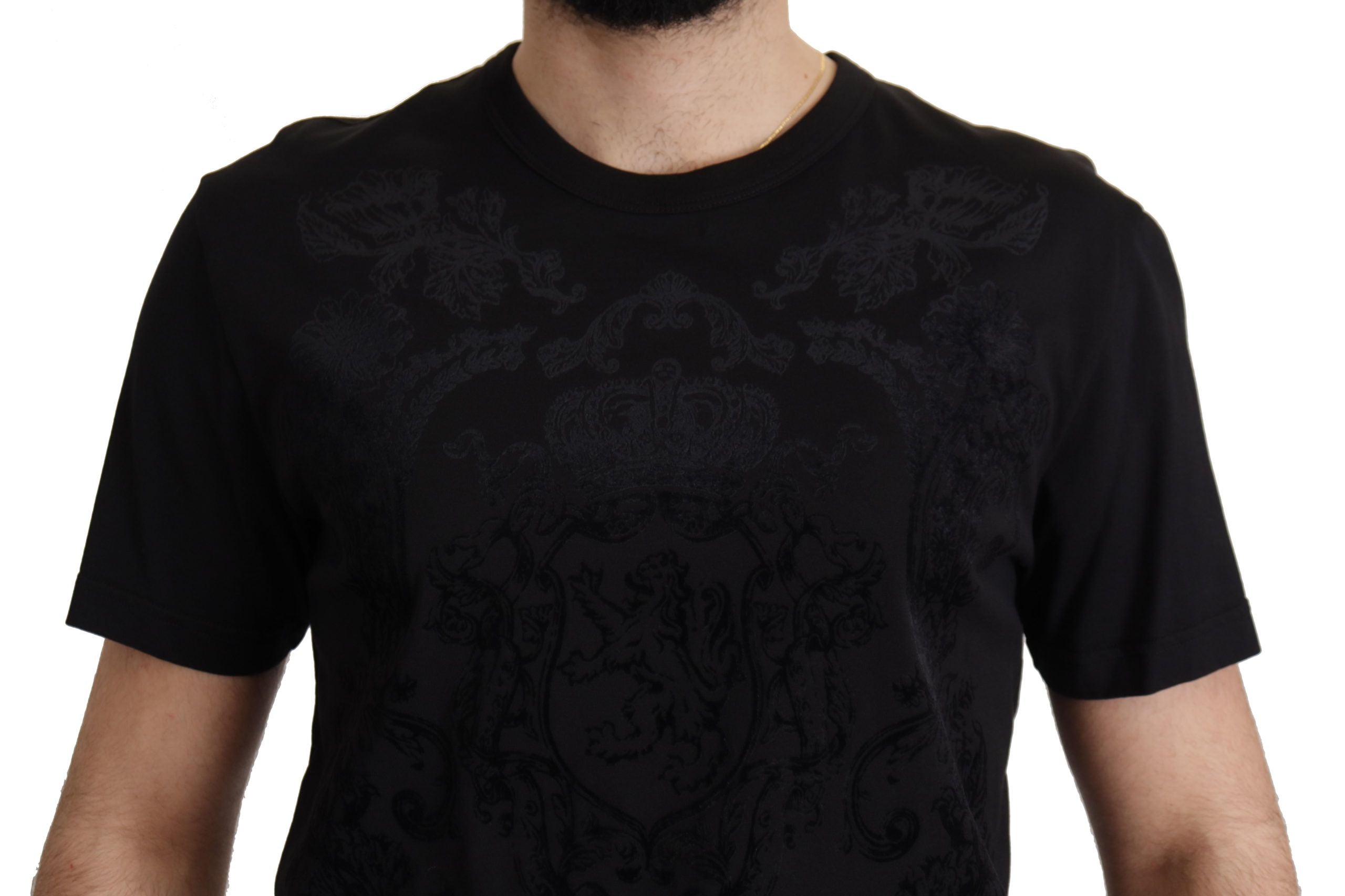 Dolce &amp; Gabbana T-shirt élégant à col rond noir baroque