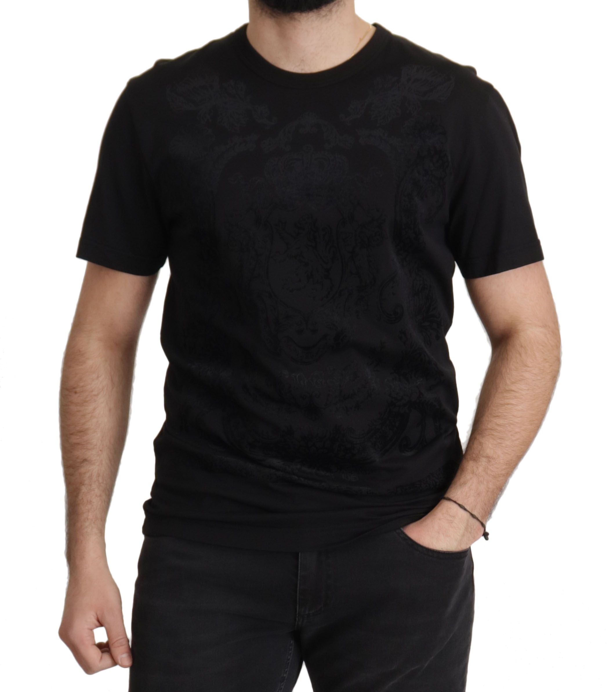 Dolce &amp; Gabbana T-shirt élégant à col rond noir baroque