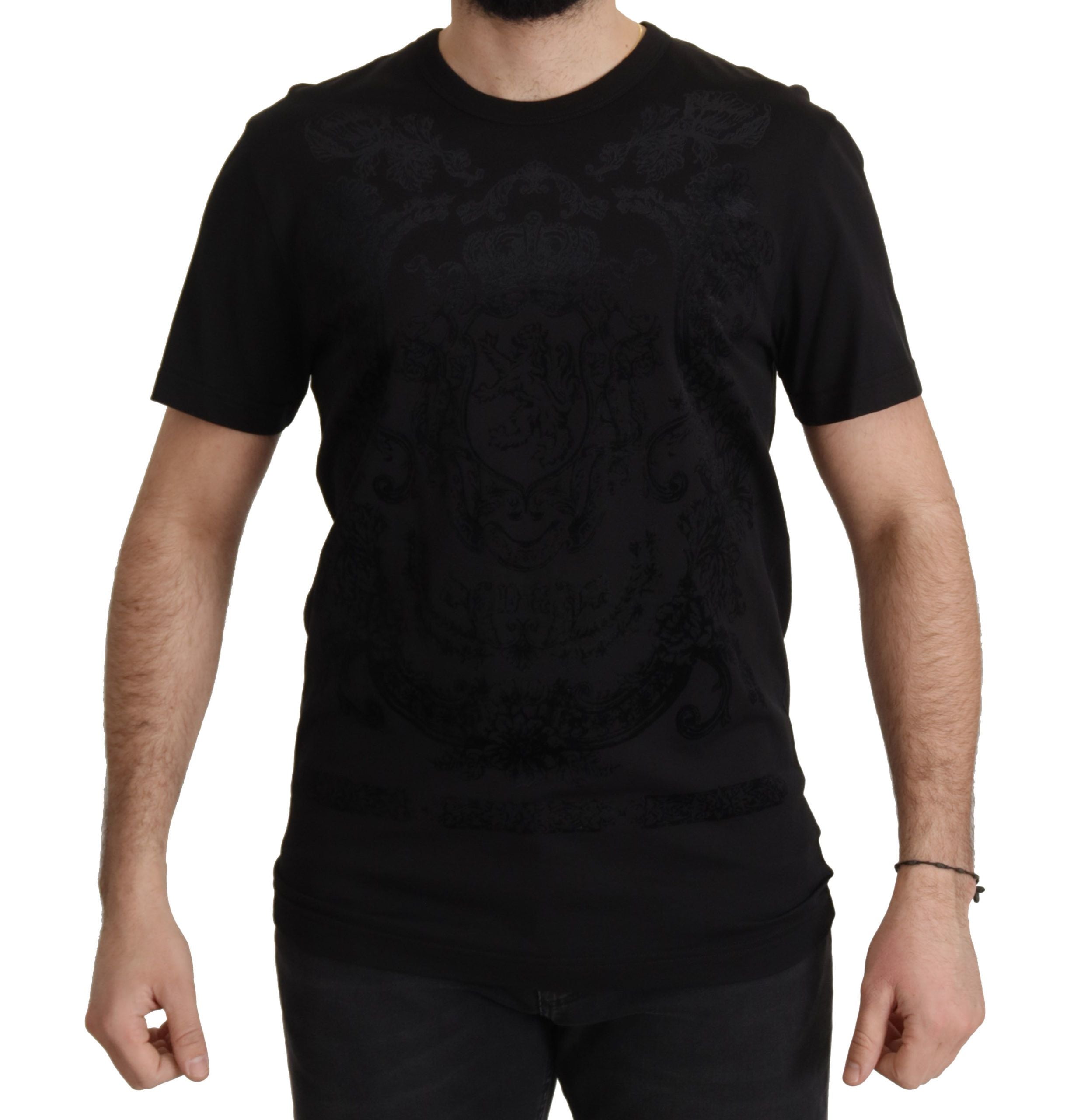 Dolce &amp; Gabbana T-shirt élégant à col rond noir baroque