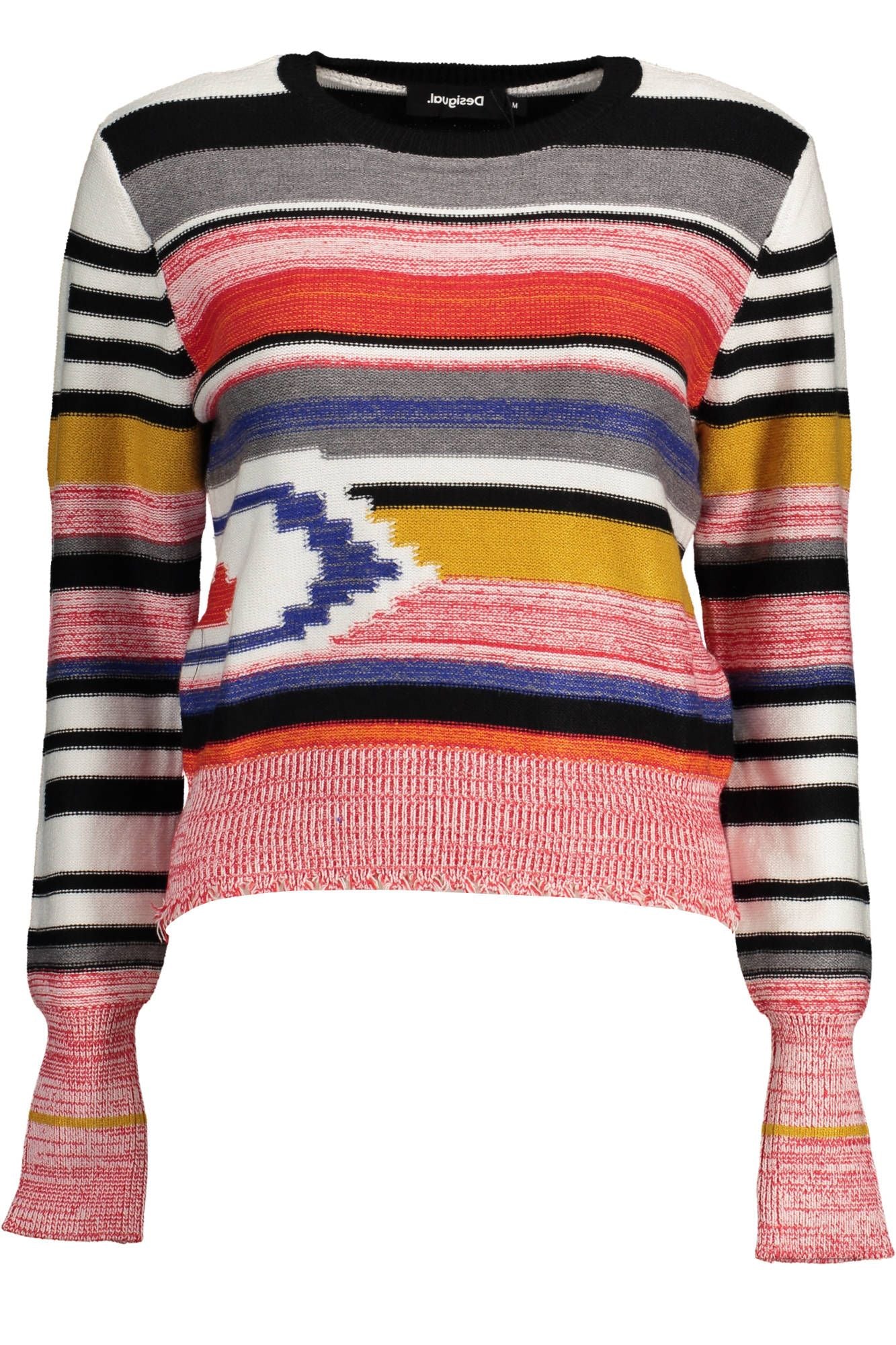 Desigual Chic Pull col rond rose avec détail contrasté