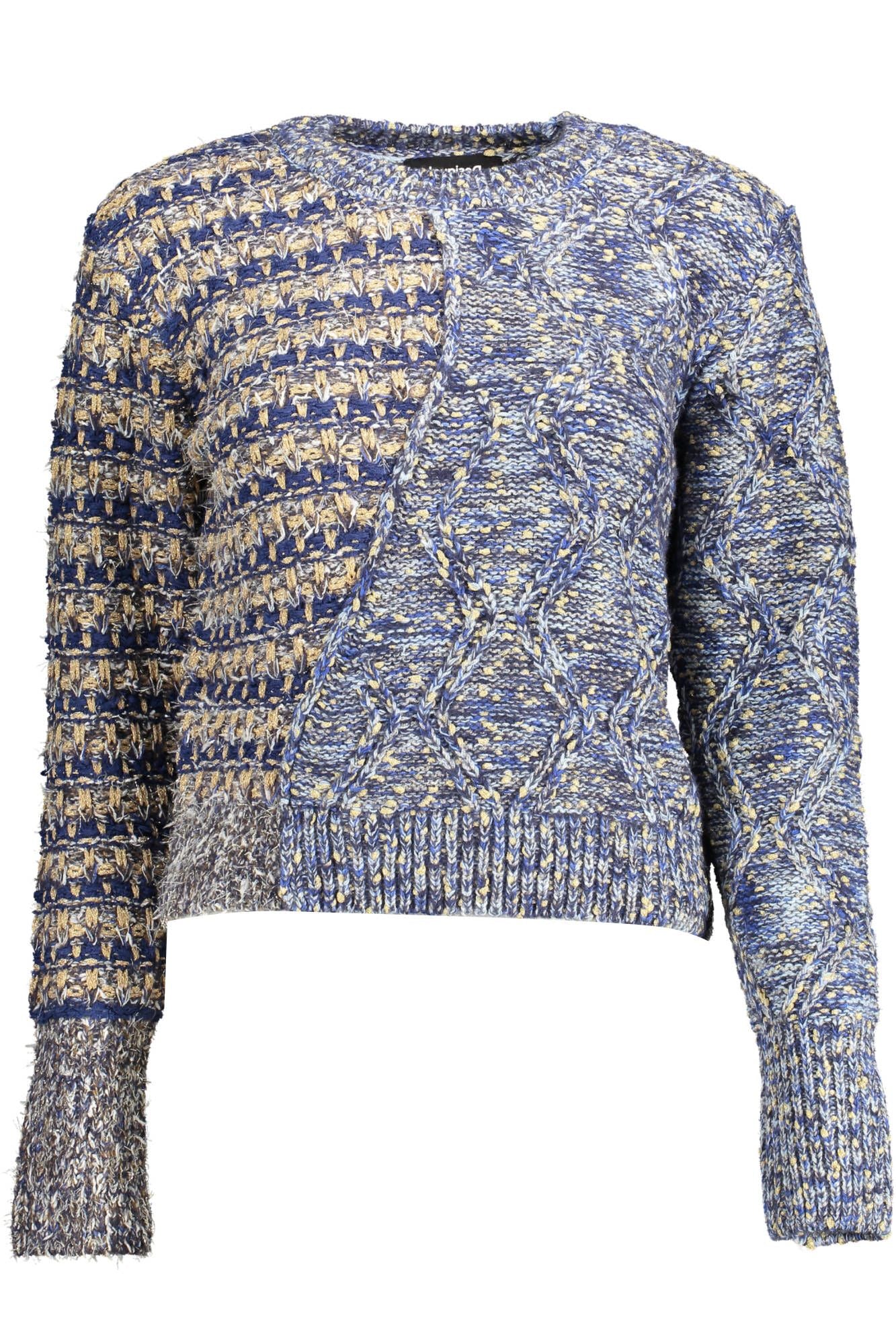 Desigual - Pull bleu éclectique avec détails contrastés