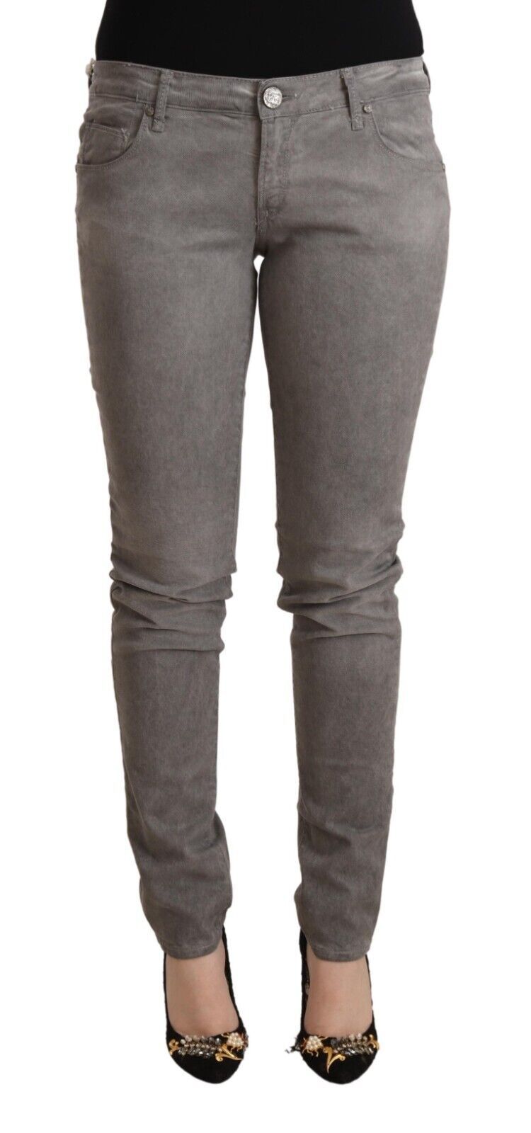 Jean skinny taille basse en coton gris Acht Chic