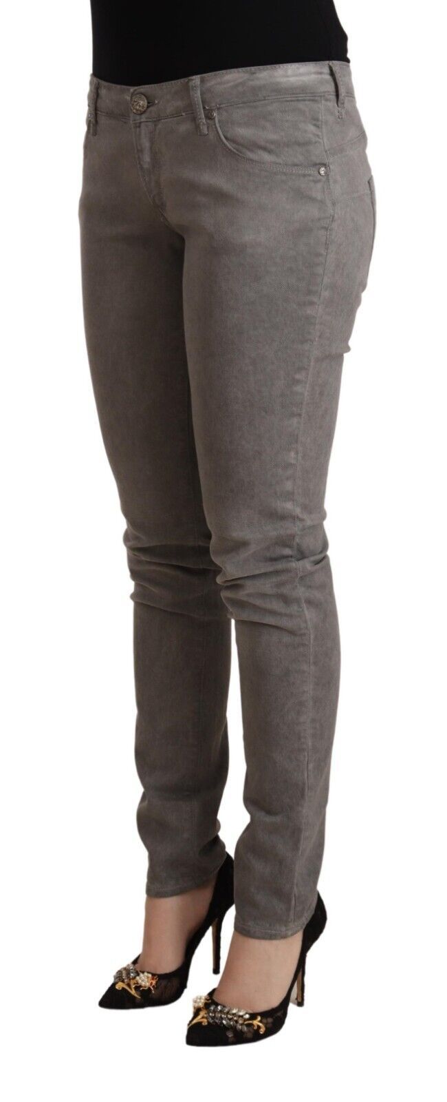 Jean skinny taille basse en coton gris Acht Chic