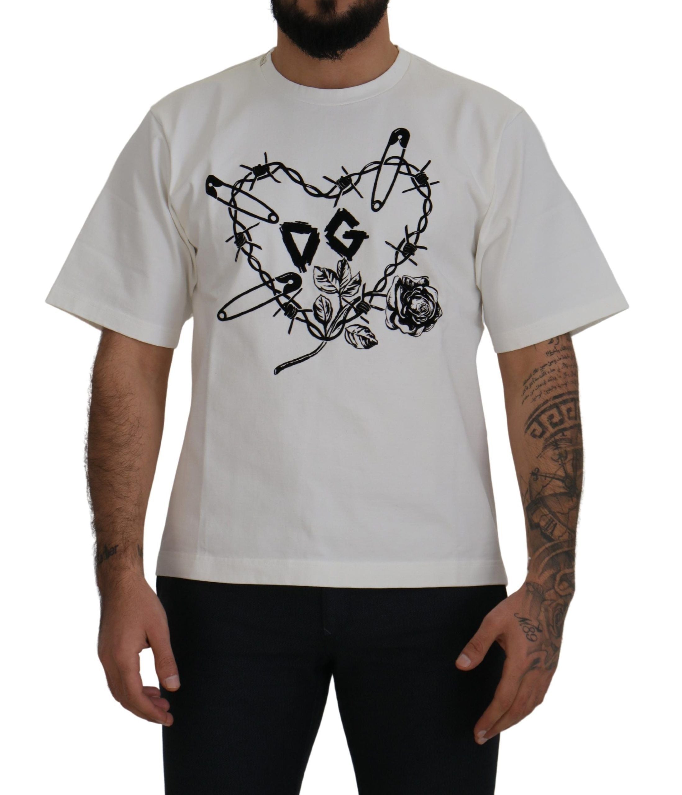 Dolce &amp; Gabbana T-shirt à col rond élégant avec roses en forme de cœur blanc