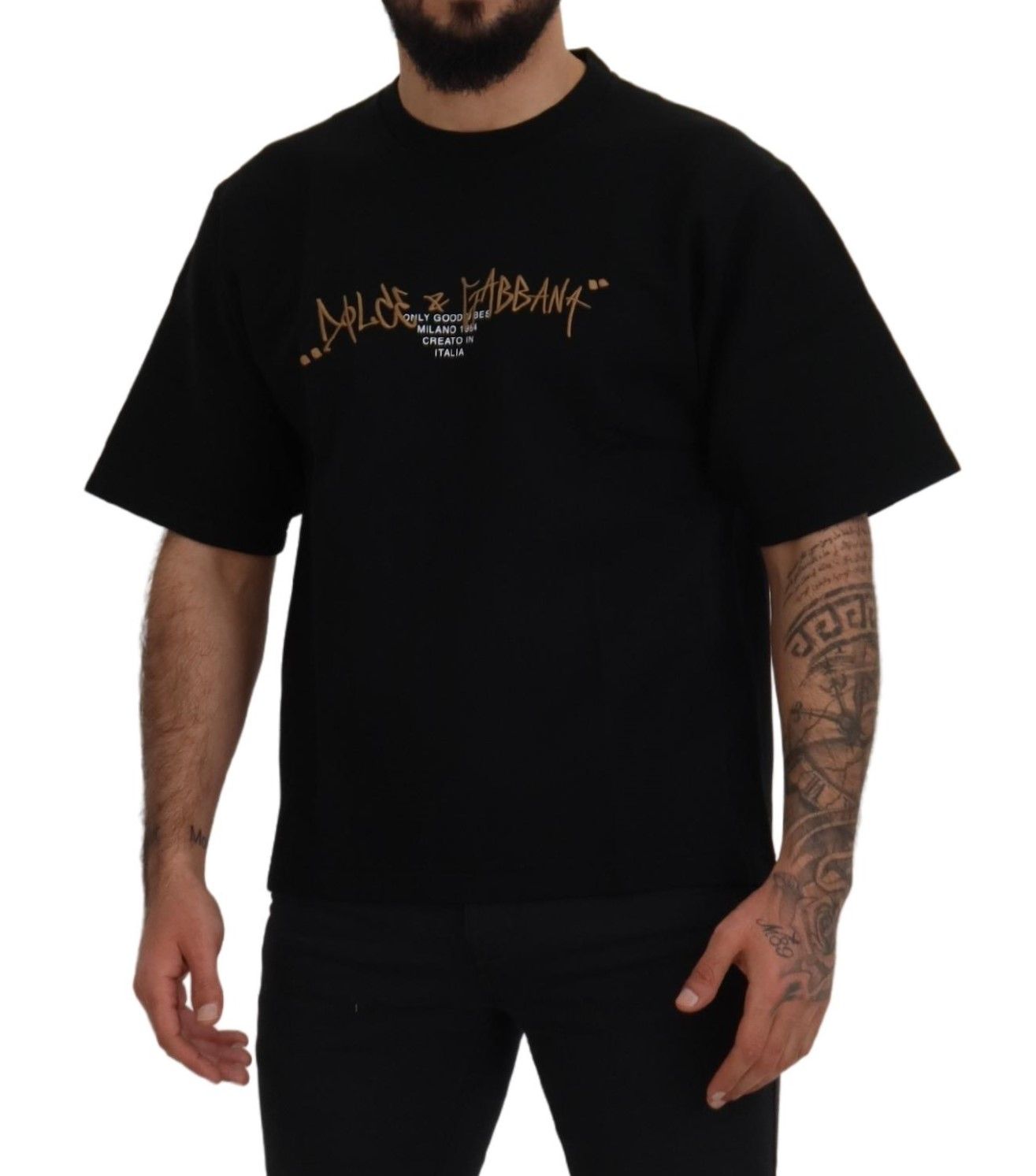 Dolce &amp; Gabbana T-shirt élégant à col rond en coton mélangé noir