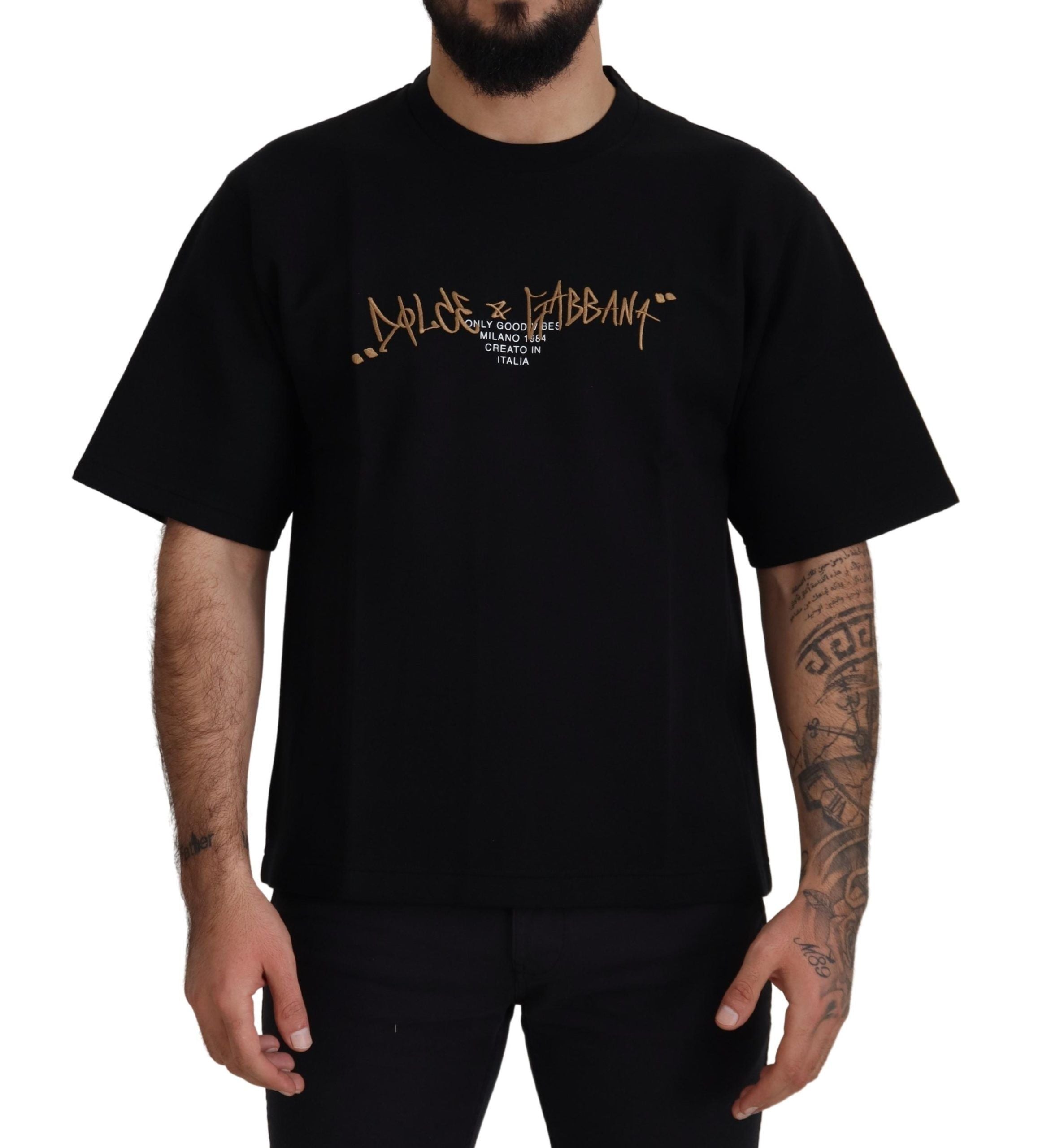 Dolce &amp; Gabbana T-shirt élégant à col rond en coton mélangé noir