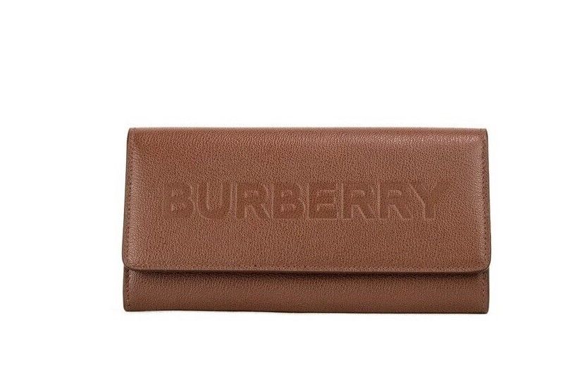 Burberry Porter Portefeuille à rabat d'embrayage continental en cuir grainé beige gaufré Marron