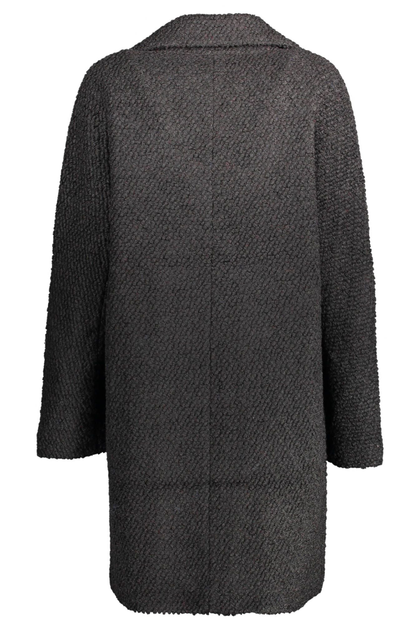 Desigual Chic Manteau Noir En Laine Mélangée Avec Accents Signature