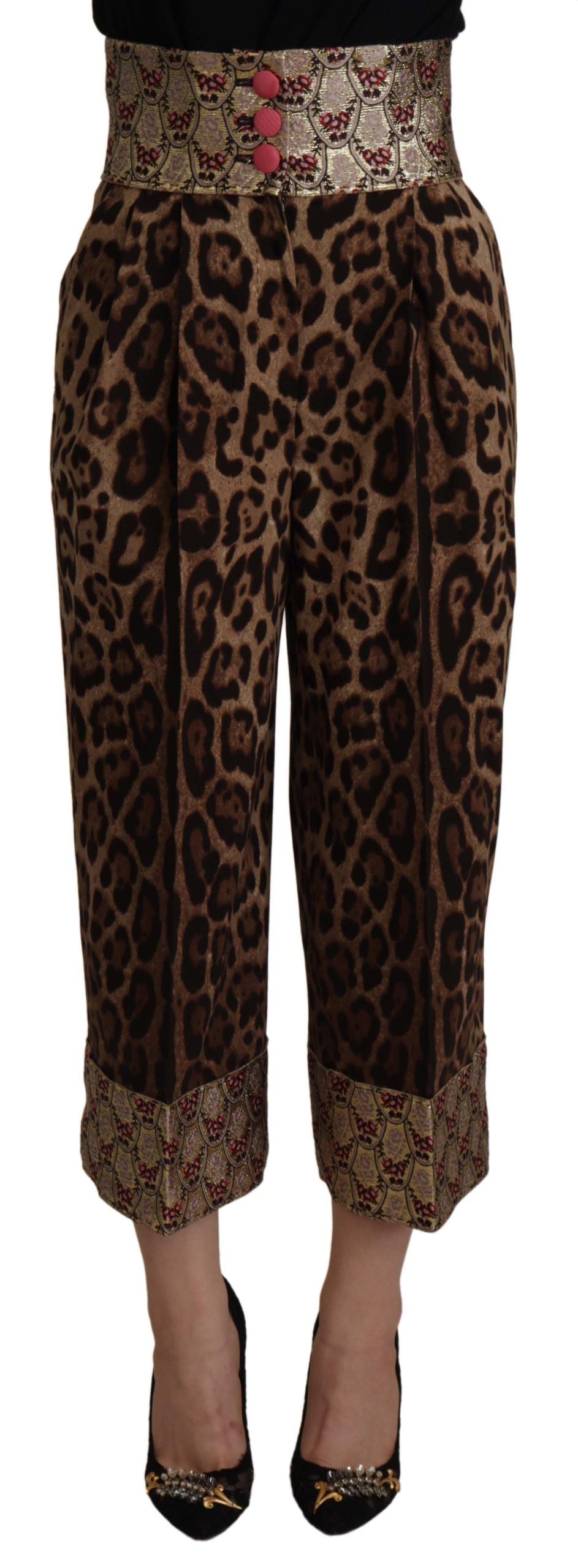 Dolce &amp; Gabbana Pantalon court en jacquard léopard taille haute