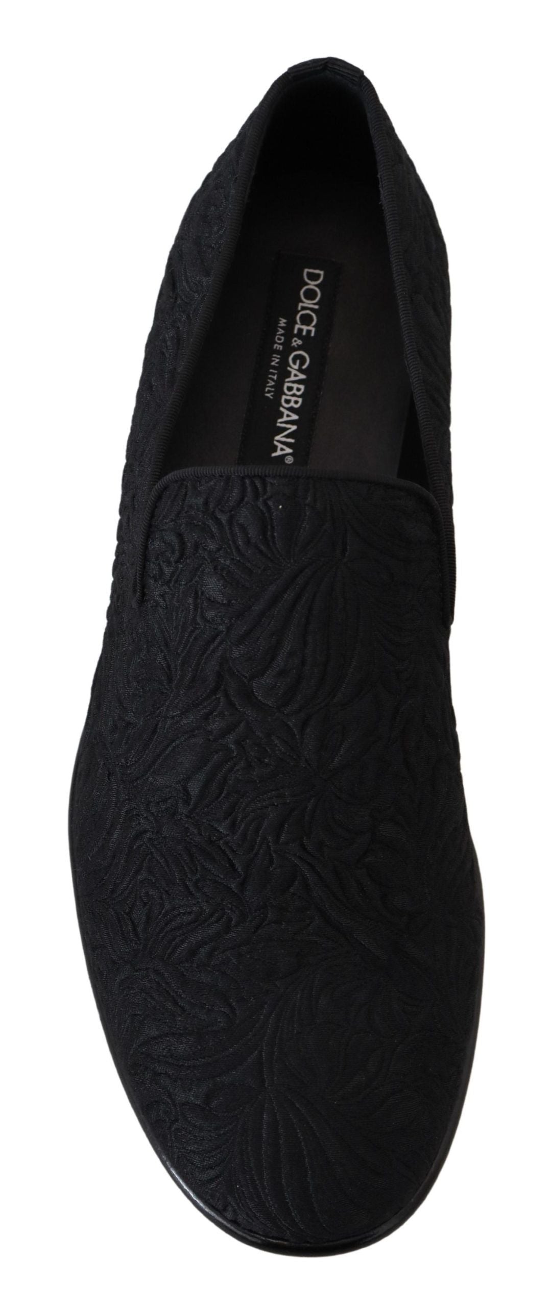 Dolce &amp; Gabbana Mocassins noirs jacquard élégants à enfiler sur des chaussures plates