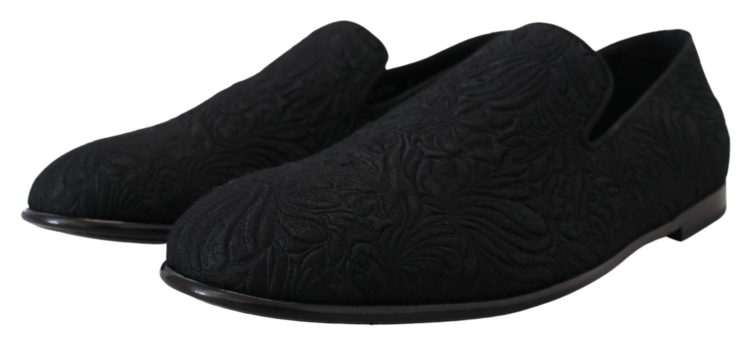 Dolce &amp; Gabbana Mocassins noirs jacquard élégants à enfiler sur des chaussures plates