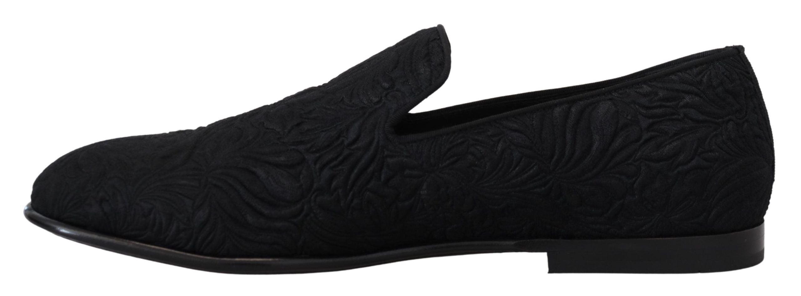 Dolce &amp; Gabbana Mocassins noirs jacquard élégants à enfiler sur des chaussures plates